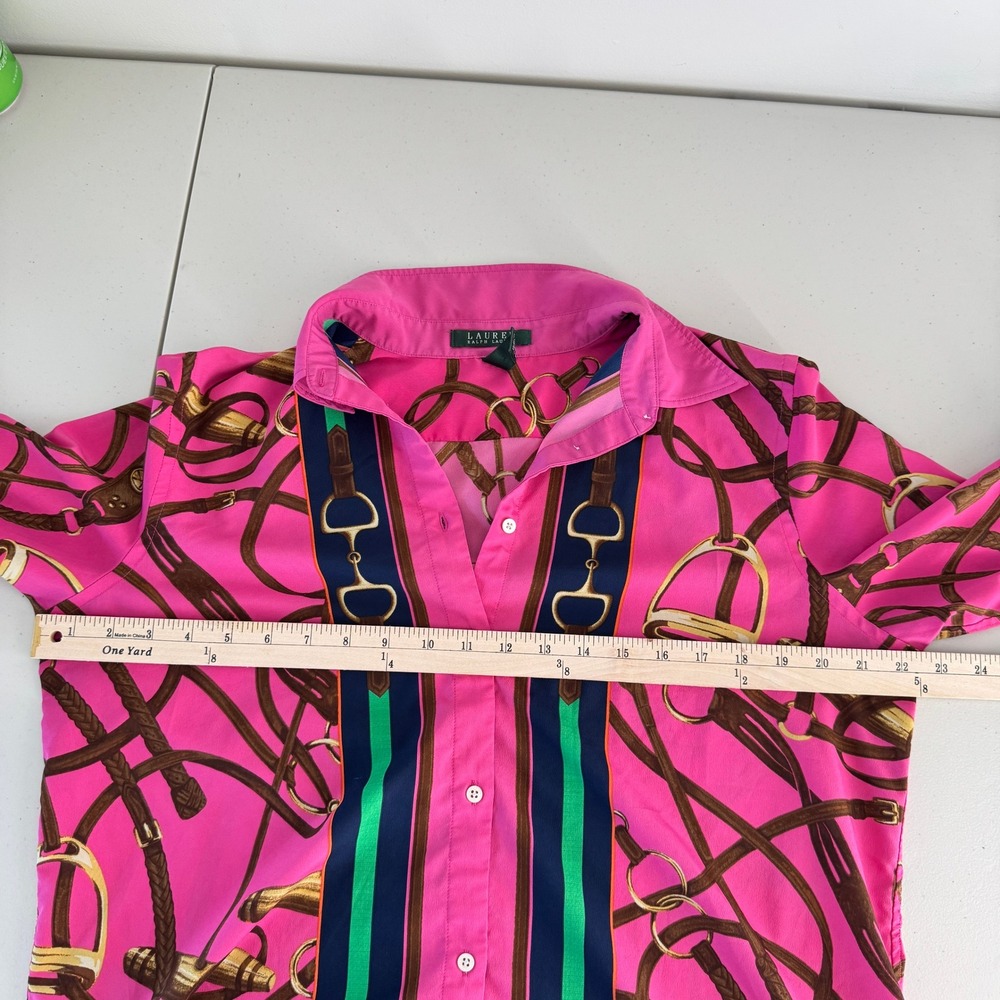 Lauren Ralph Lauren Equestrian Blouse Sz L Pink Horsebit Bridle Old Money Preppy - Picture 8 of 11